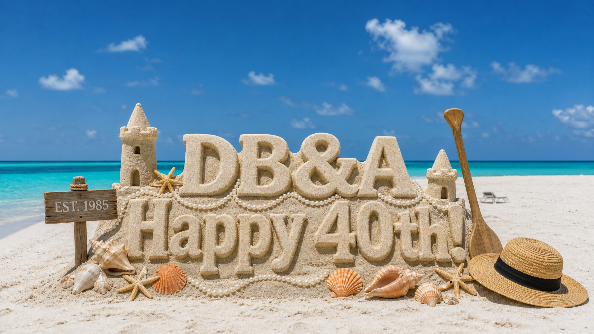 DB&A Happy 40th sandcastle on Clearwater Beach