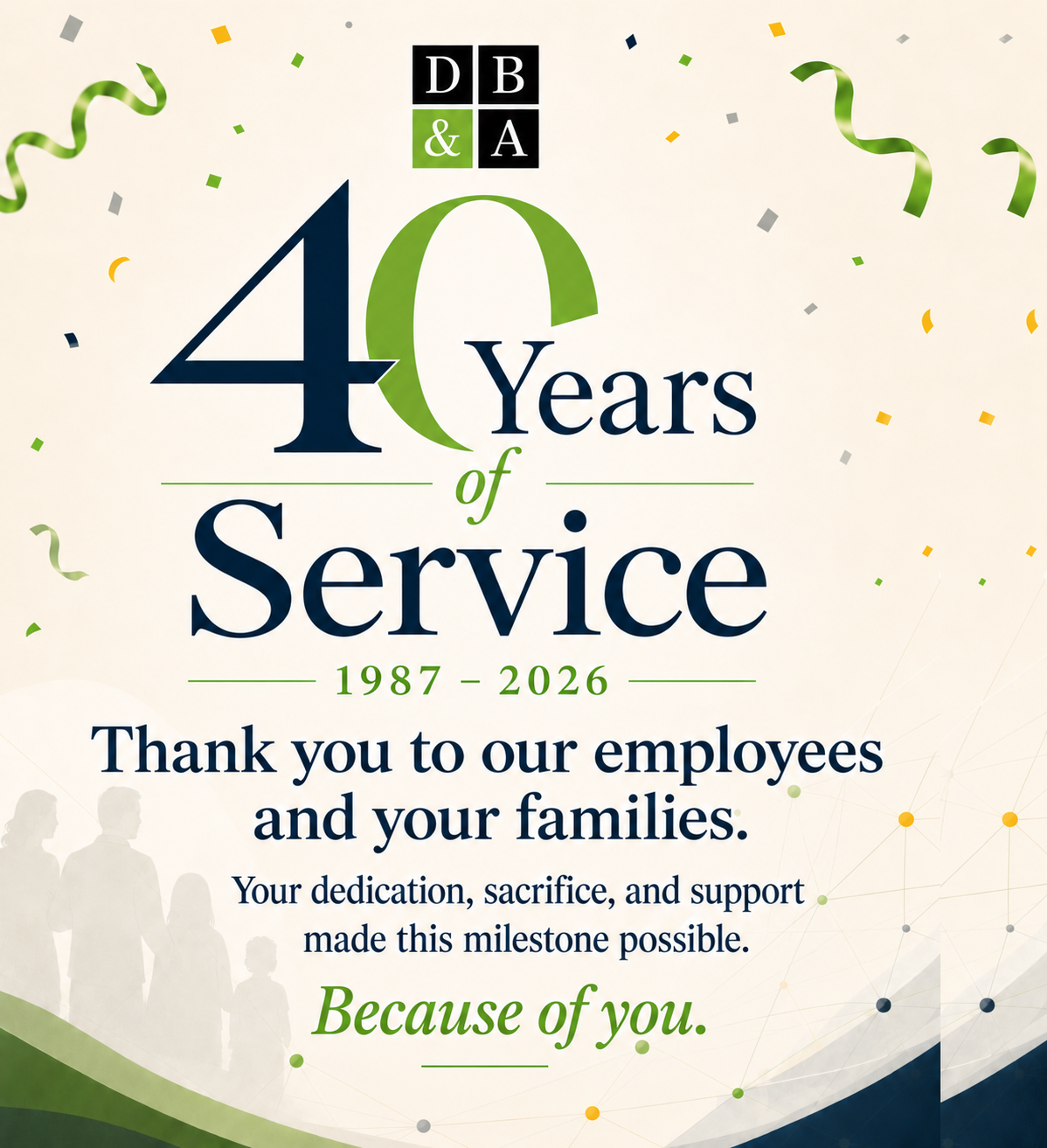 DB&A 40 Years of Results celebration graphic
