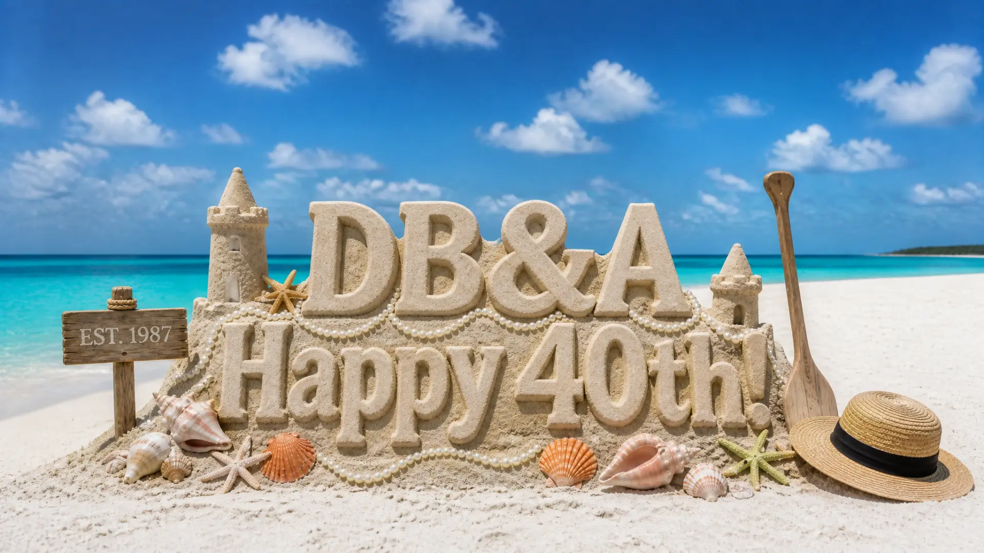 DB&A Happy 40th sandcastle on Clearwater Beach